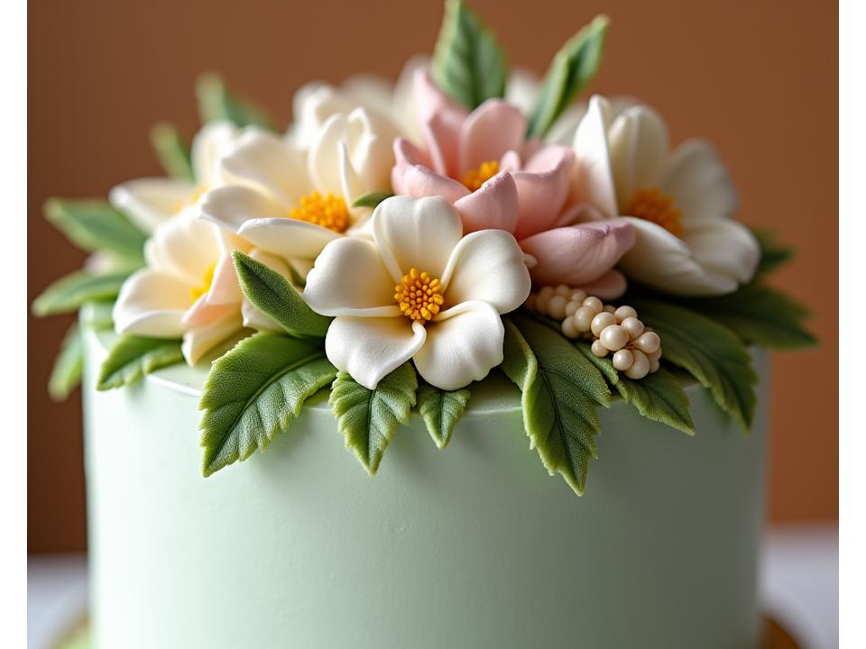 繊細な花が飾られたオーダーケーキ